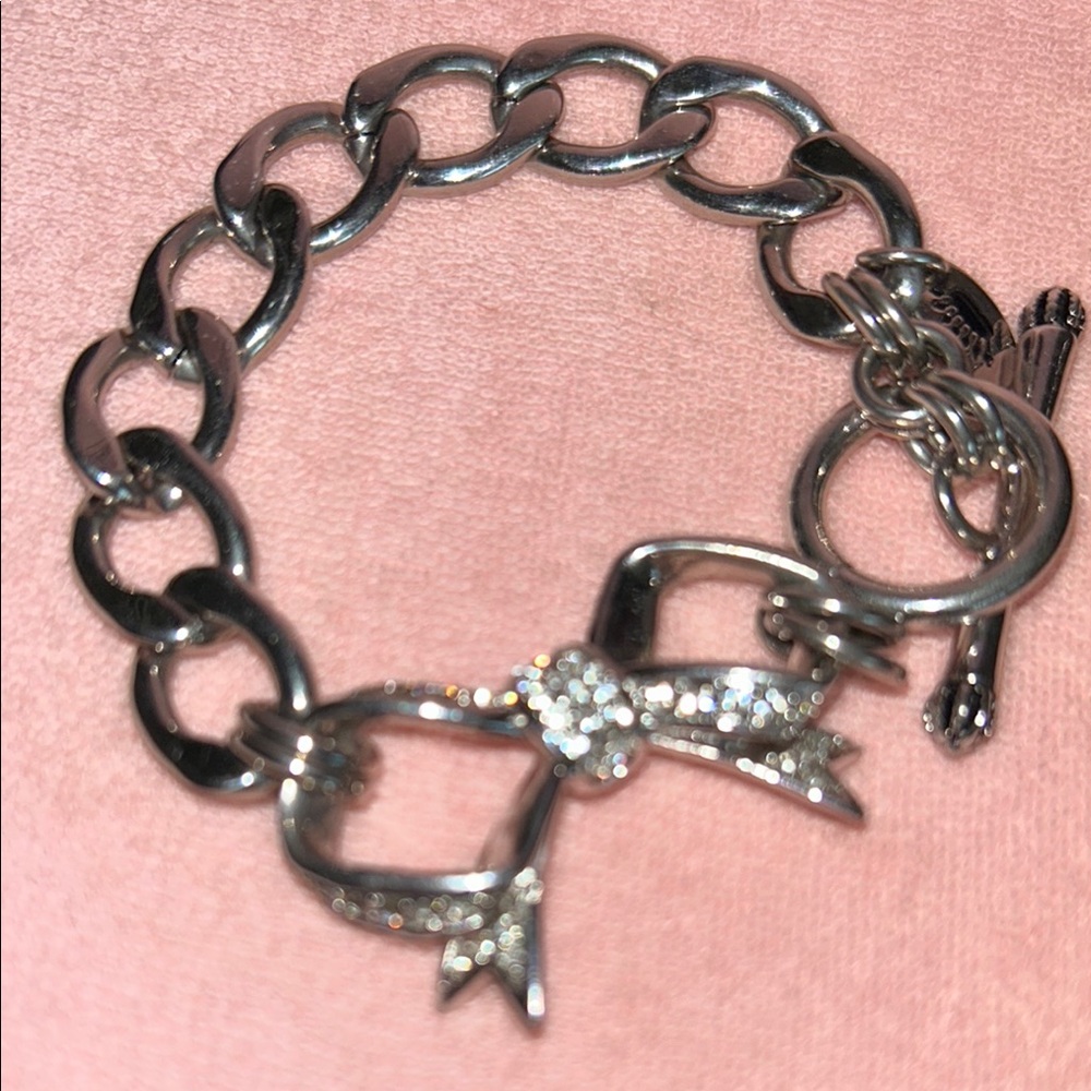 Vintage Juicy Couture Silver Chain Bracelet with Bling Bow